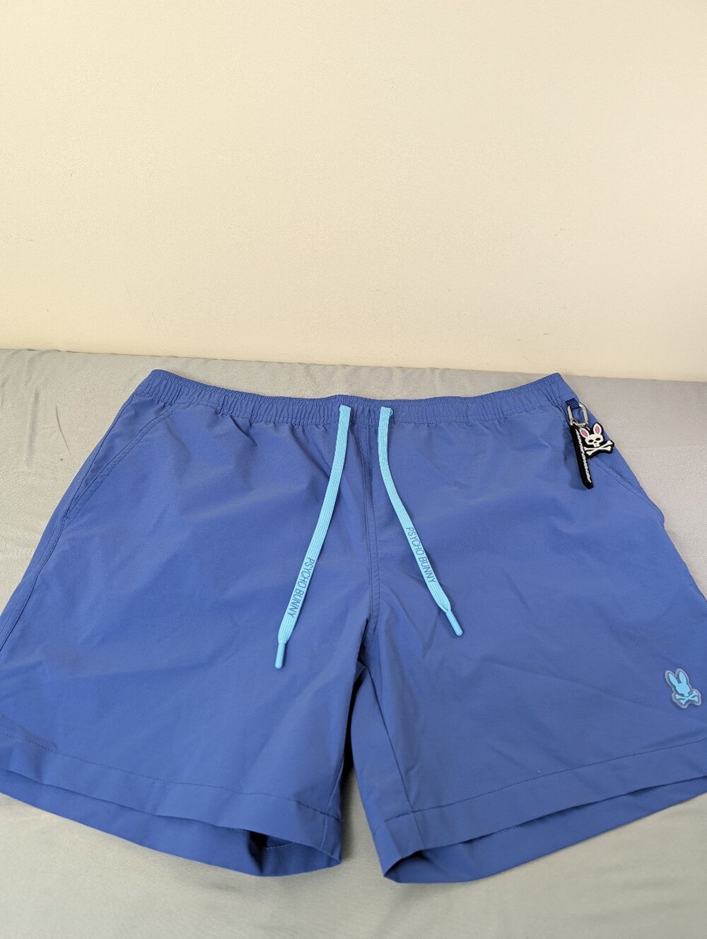 Psycho Bunny Blue Swim Trunks with Light Blue Drawcords B36